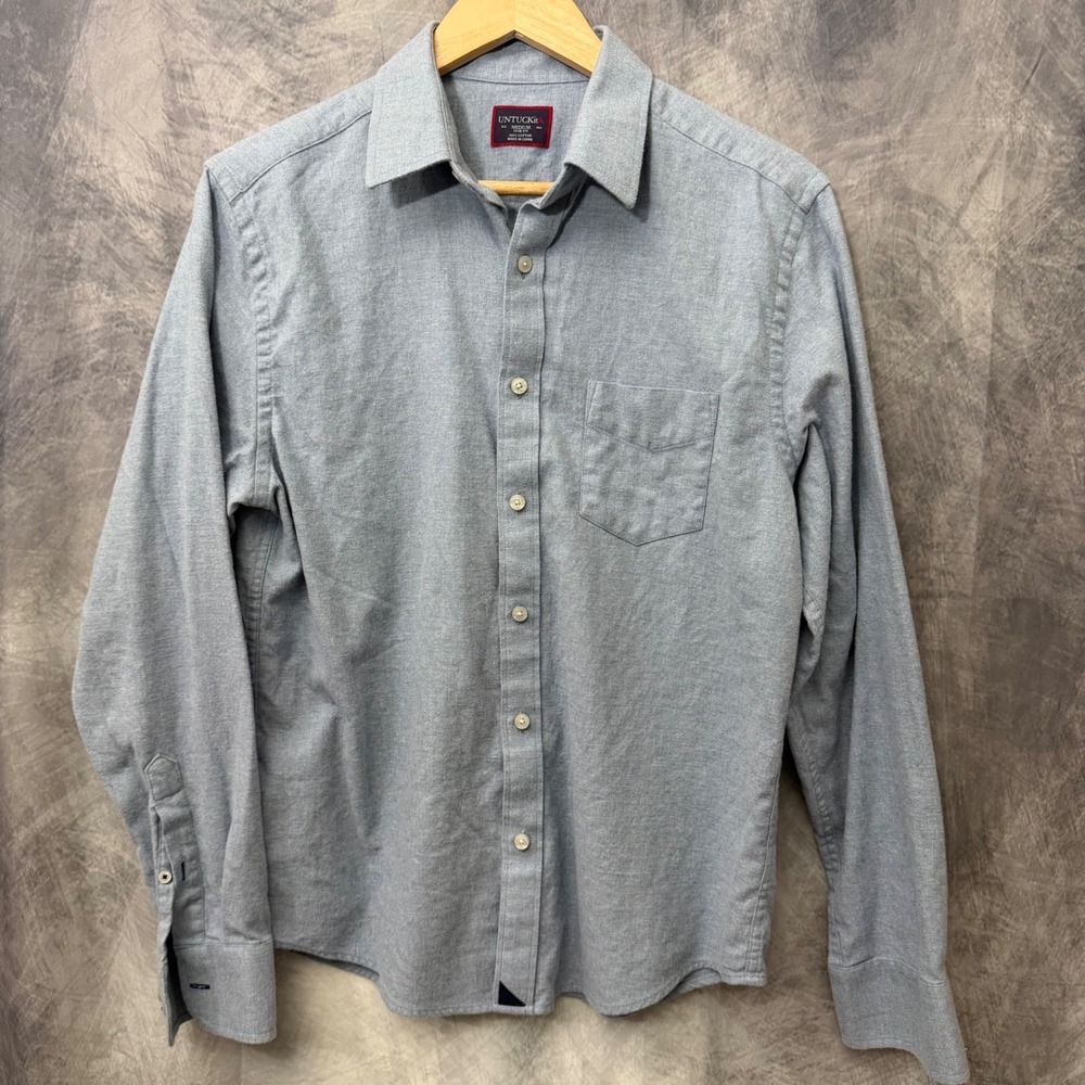 UNTUCKit Mens Slim Fit Button Down Shirt Light Blue Heathered Cotton Medium
